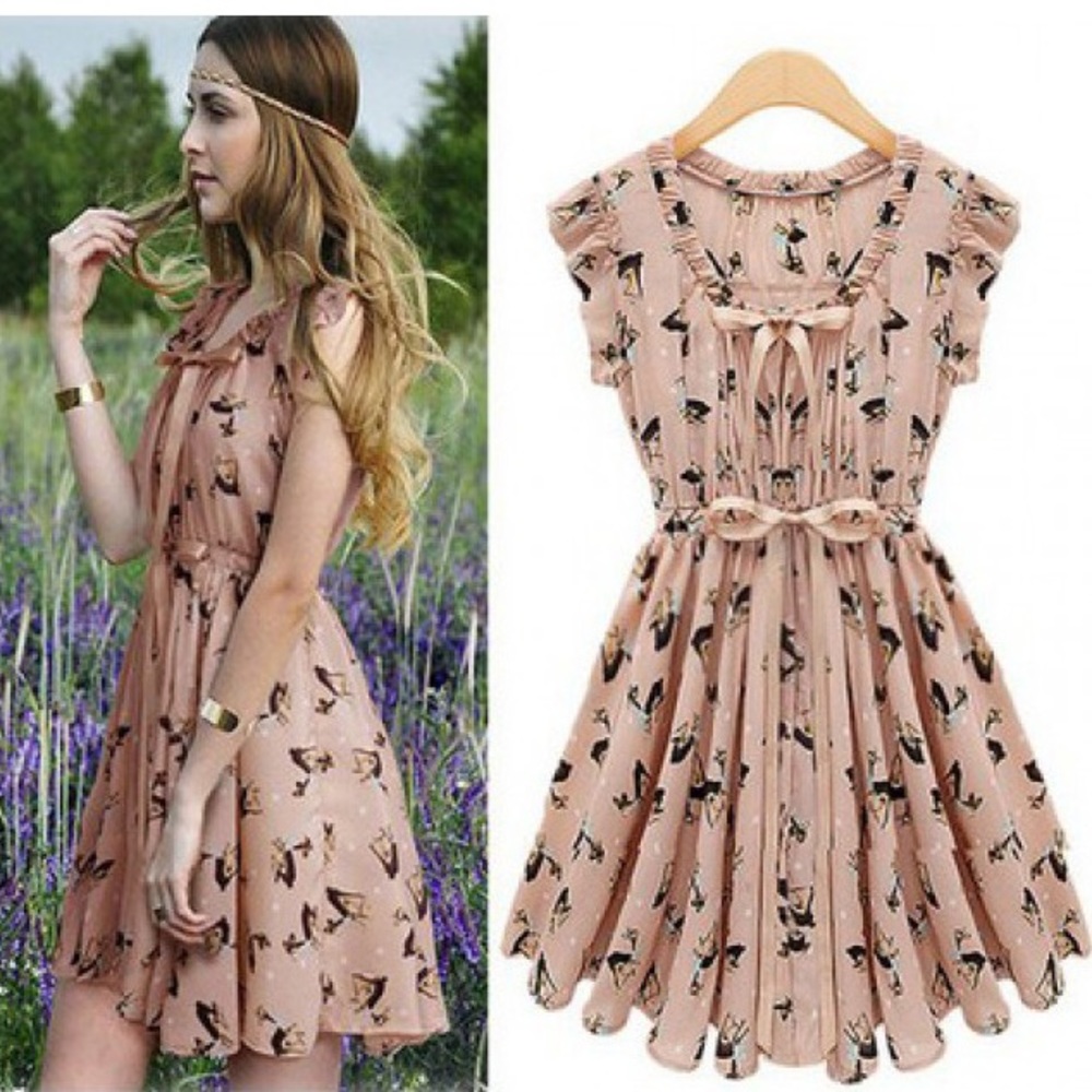 Bambi print pale pink chiffon dress